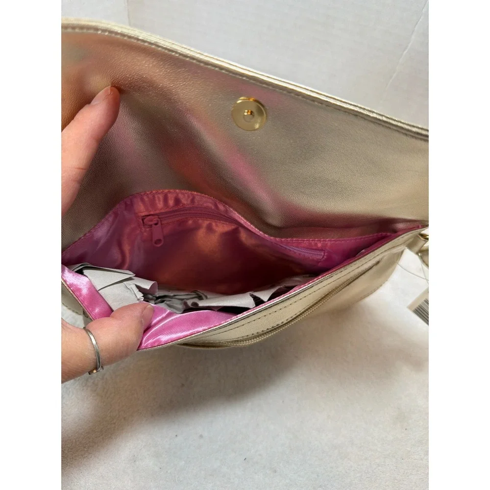 NWT Y2K Gold Metallic‎ Bow Wristlet Clutch Evening Bag Wristlet Strap